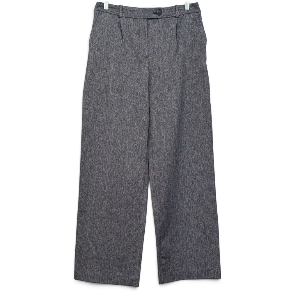 Zara Women Blue Grey Herringbone Wide Leg High Waist Trousers Pants Size M